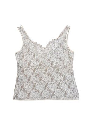 90s White Floral Lace Tank Top Womens Sleeveless Stretchy Cottagecore Scalloped